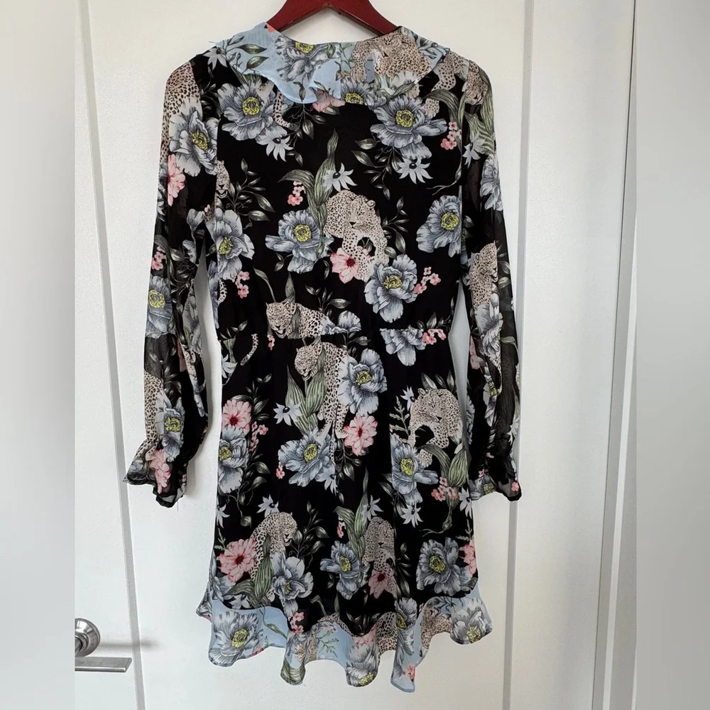 H&M Black and Blue Ruffled Wrap Dress with Bishop Sleeves - Picture 6 of 7